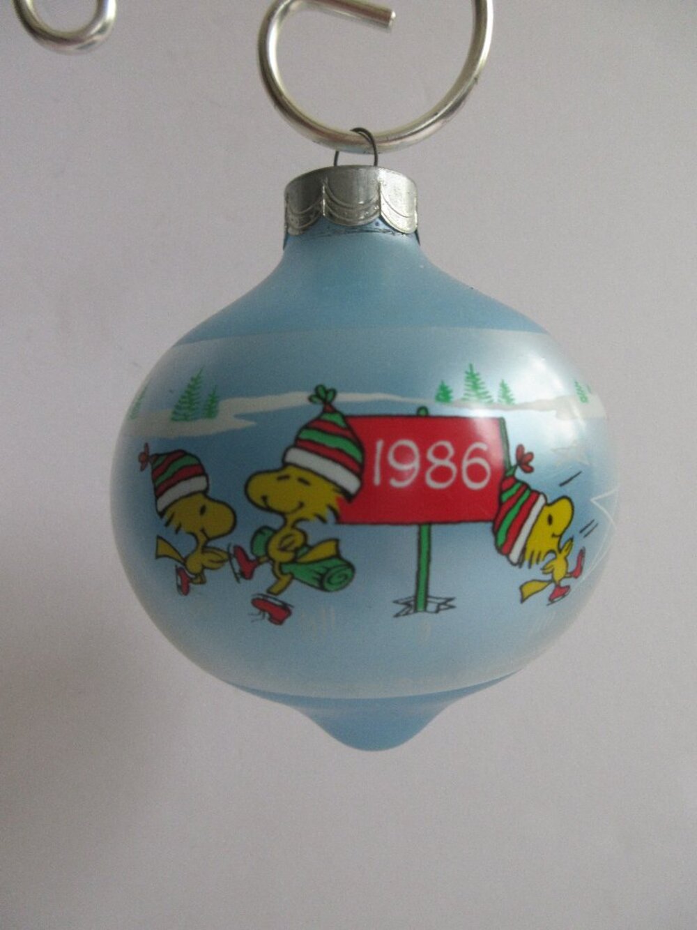 986 Hallmark Peanuts Glass Teardrop Merry Christmas Ornament Snoopy Woodstock